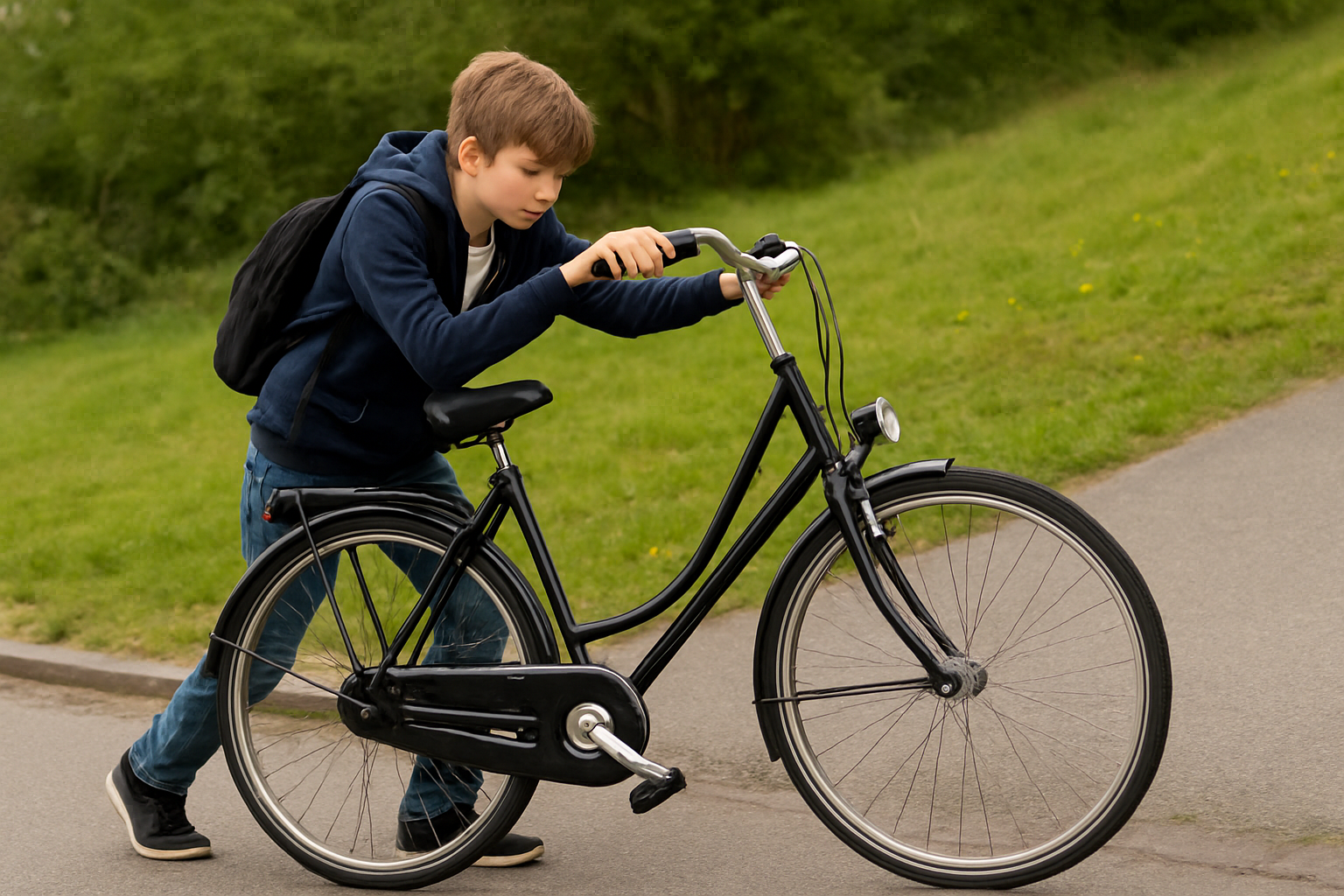 Fietsroute naar school met een omafiets
